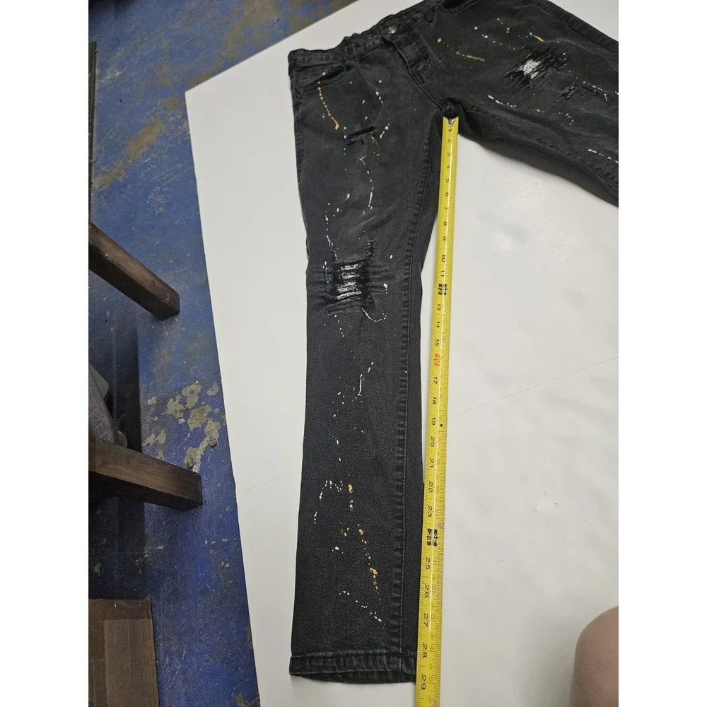 Rue21 Premium Skinny Distressed Paint Splatter Jeans Black Men's 38x32